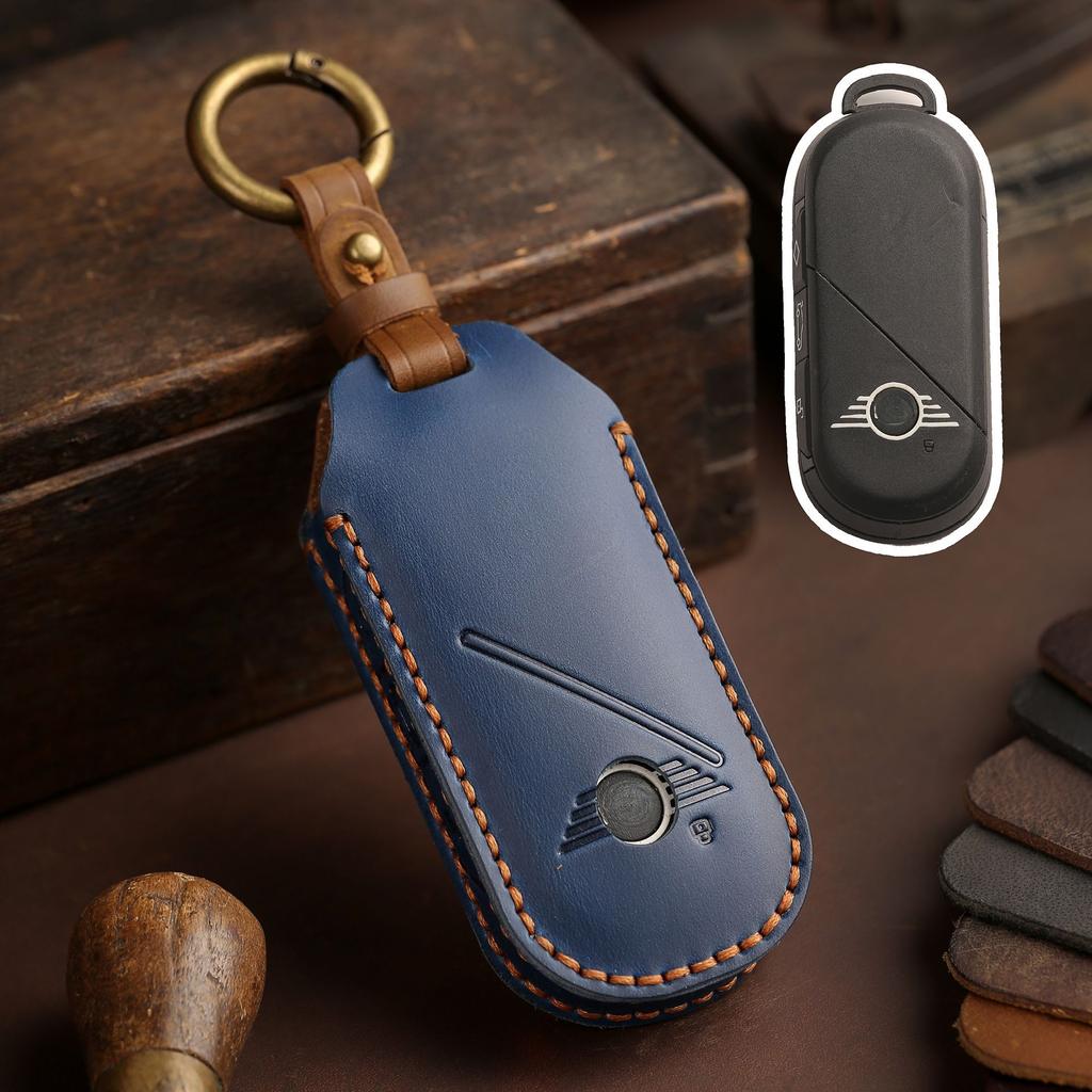 Leather Car Fob Key Case Cover Protector for Bmw Mini Countryman Cooper One 2023 2024 Remote Accessories Holder Shell Keychain