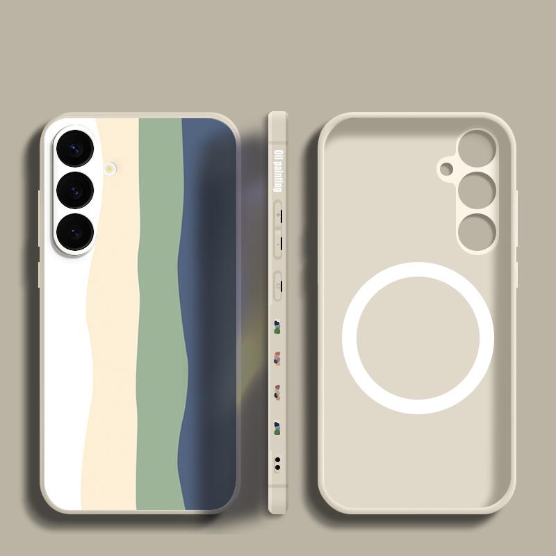 Colorful Stripes Print Case For Samsung Galaxy S26 Ultra S25 FE S24 S23 S22 Plus S21 FE Built-in Metal Plate Magnetic Silicone Cover