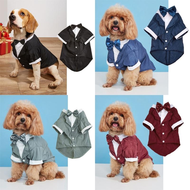 Wedding Cats Dogs Tuxedo Shirt with Bowknot Collar Clothes Outdoor Walking Dogs Cats Multiple Color Jumpsuit Comfortable