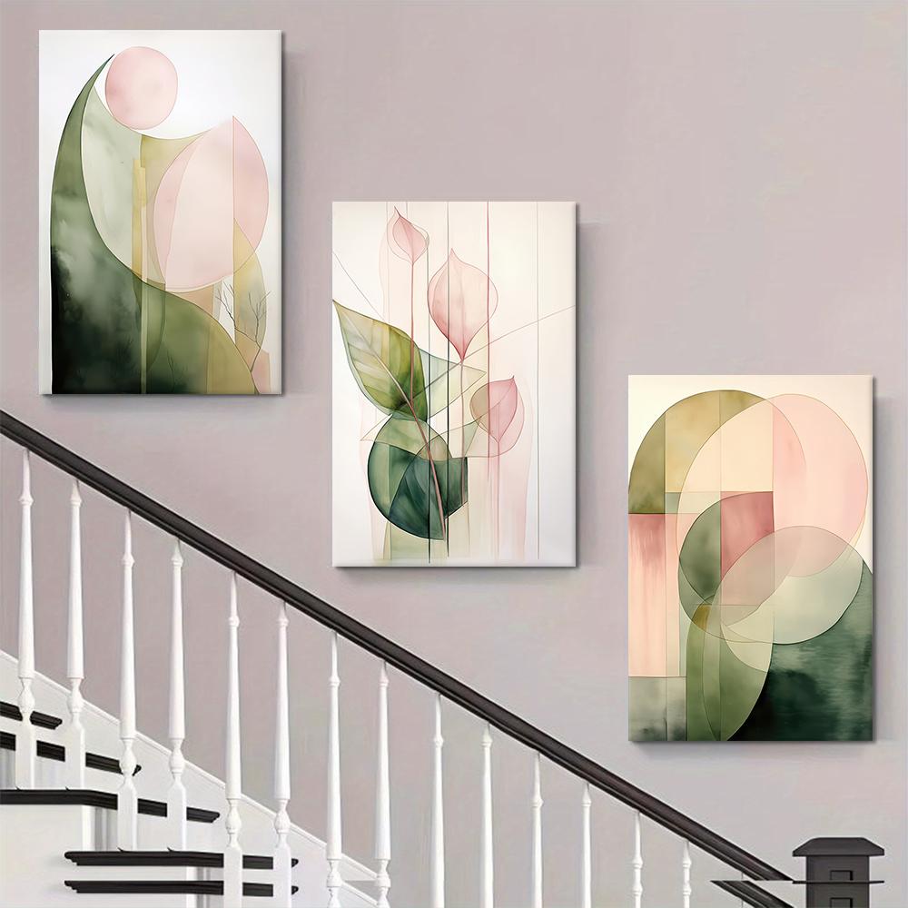 3PC, Modern Abstract Canvas Decorative Painting Combining Geometric Lines and Soft Colors, Nordic Style Home Wall Art Hanging Pa