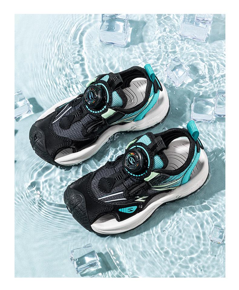 Happy Bear Kids' Sandals: Summer Closed-Toe with Rotating Button - Wear-Resistant Beach Shoes for Boys & Girls