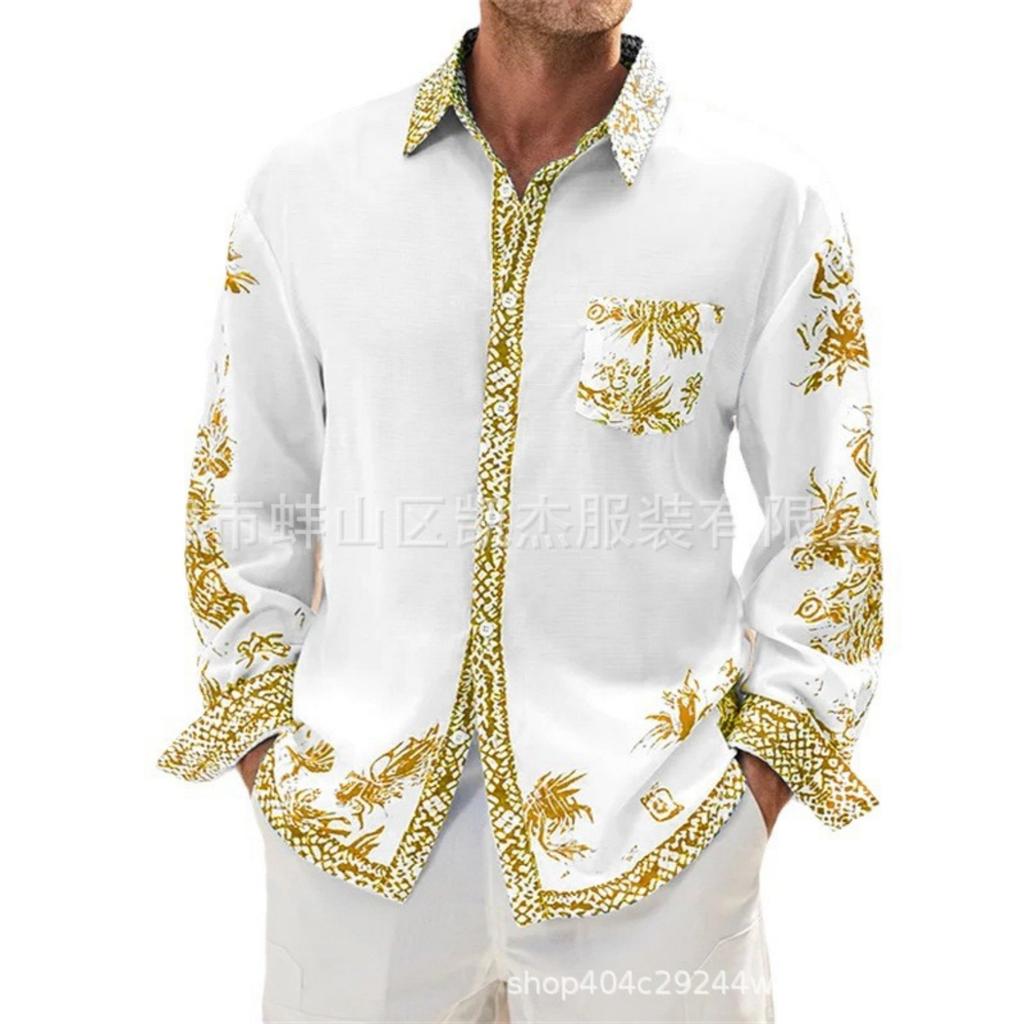 Stylish printed long-sleeve shirt, casual and versatile for daily wear.