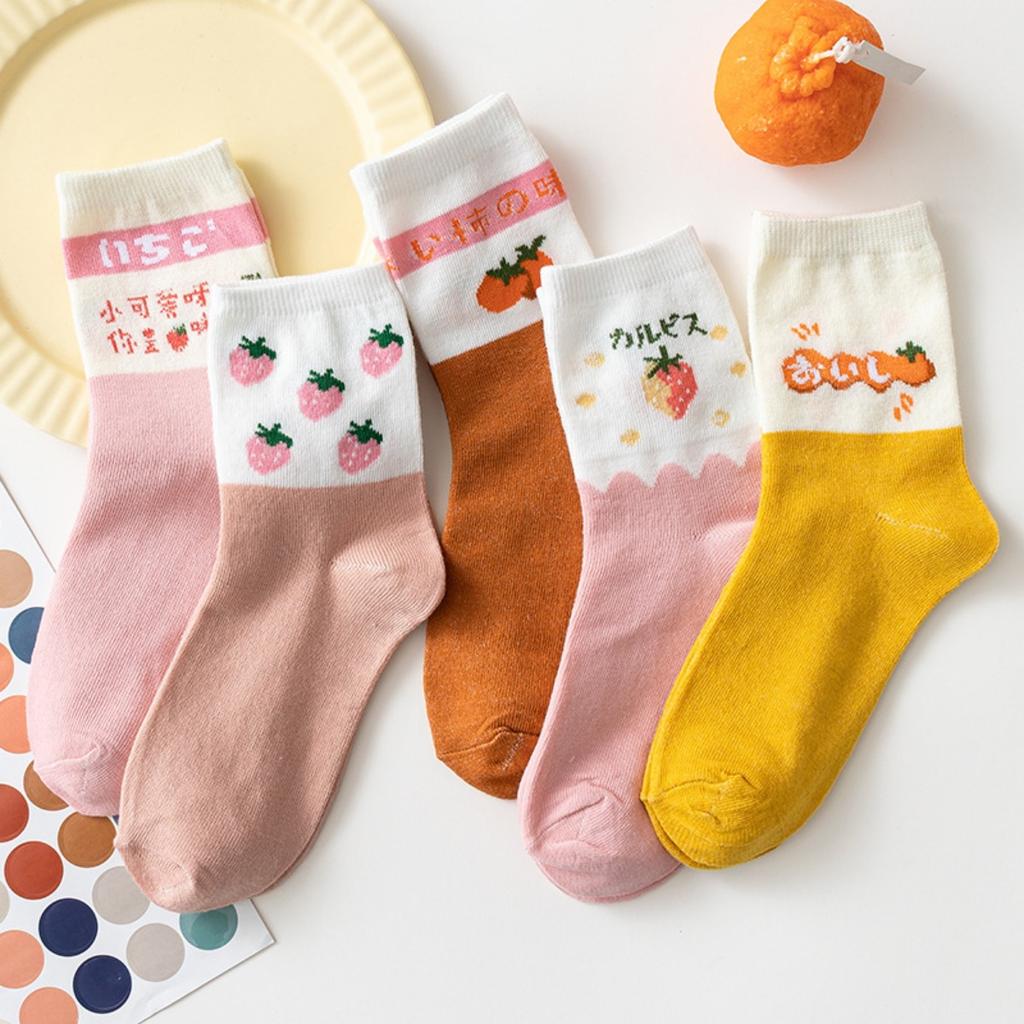 5 Pairs, Women's, Soft Socks, Medium Socks, Letter Socks, Warm Socks, Outerwear, High Socks, Long Socks, Long Socks, Sports Socks