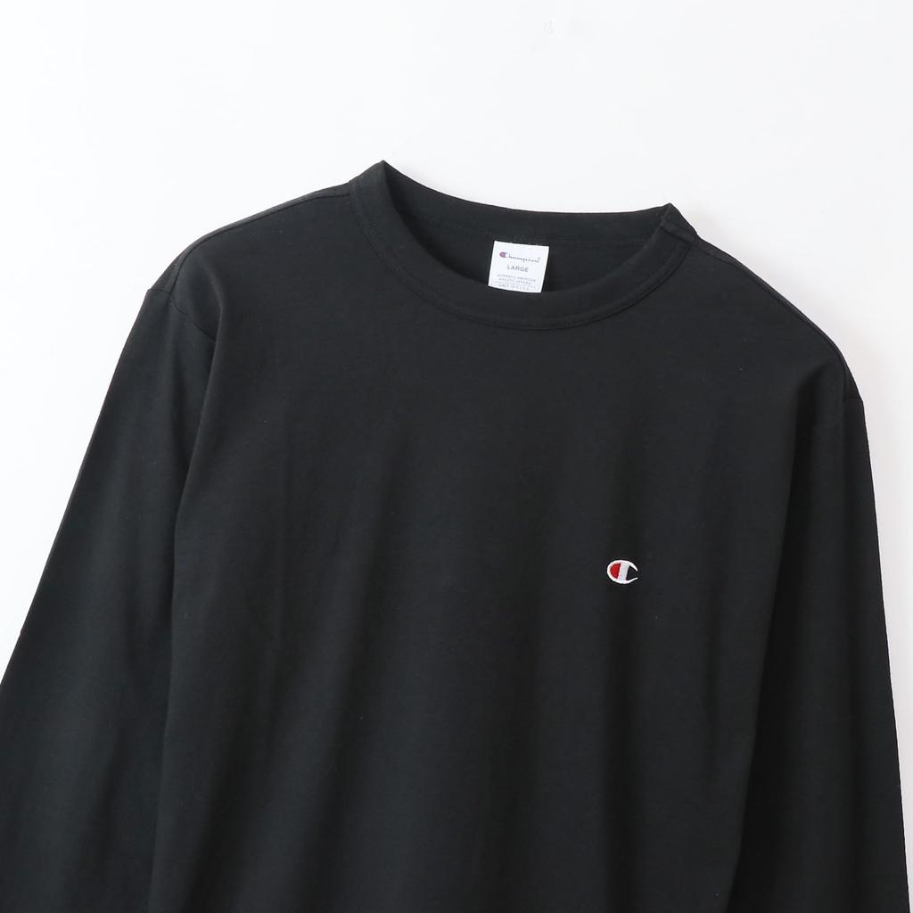 Champion Basic Long Sleeve Crew Embroidered Men's T-Shirt, Neck, 100% Cotton, One-Point Logo, Black, C3-P401Z
