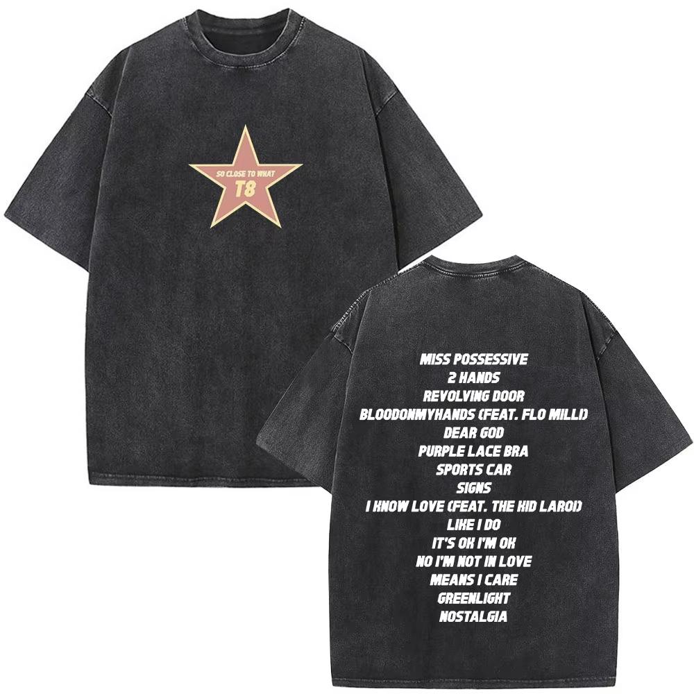 Tate McRae So Close To What Album Tour Washed T-Shirt Herren Damen Baumwolle Kurzarm Sommer Vintage T-Shirt Tops Fans Geschenk