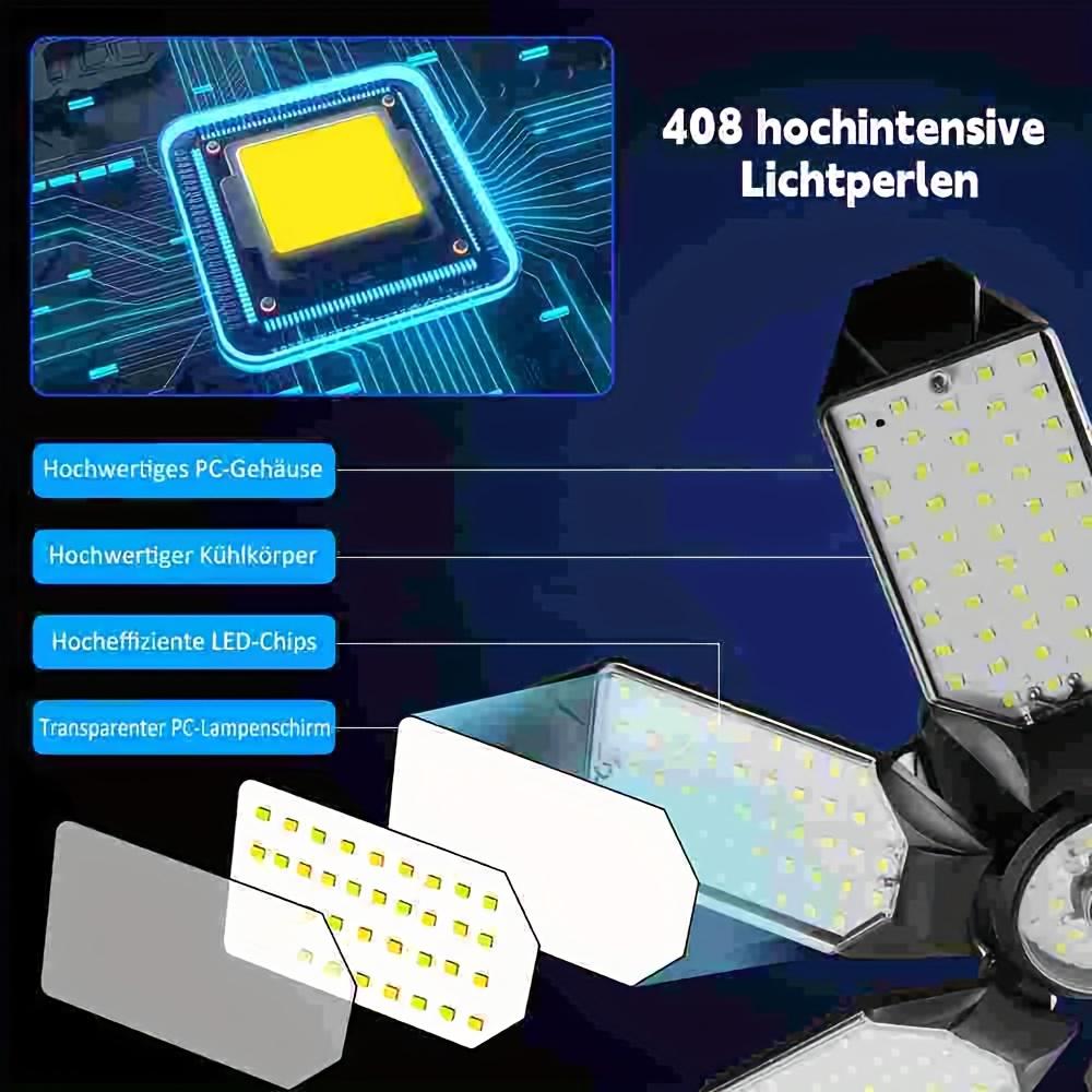Achtflügeliges faltbares Garagenlicht, Verformbares LED-Licht vom Split-Typ, Breite Ausleuchtung, Einfache Installation, Installiert in Garagen, Lagerhallen, Werkstätten