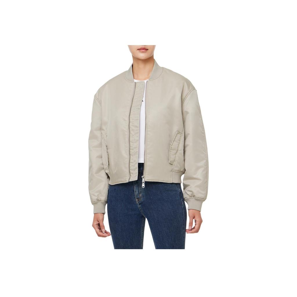 Calvin Klein Solid Color Baseball Collar Minimalist Bomber Jacket Women jackets Beige 40WL591-PCF