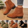 Women'S Boots Large Size Fashion Solid Color European And Pointed Side Zipper Thick Heel All Short Suede Boots For Women Trendy