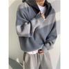 Men's Korean Style Retro Color Block Hooded Sweater - Autumn/Winter Loose Fit Knitwear