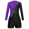 Kids Girls Stylish Clothing Set for Skating Training Wear Outfits Long Sleeve Contrast Color Leotards and Shorts
