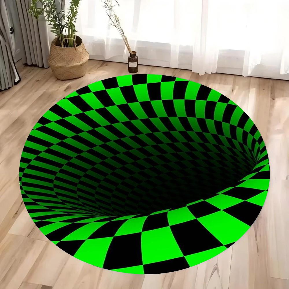 3D Checkered Round Area Rug Bedroom Kitchen Mat Washable Indoor Floor Accent Bathroom Carpet for Living Room Home Office Hallway