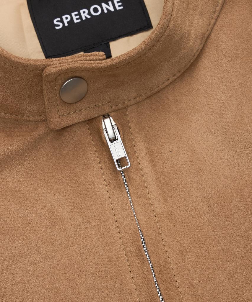 Sperone Mandarin Collar Curved Suede Blouson (Camel)
