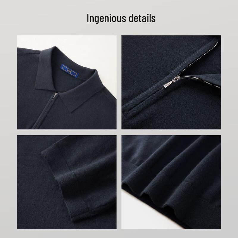 EMZ Ordos Men's 100% Cashmere Short-Sleeve Polo Sweater