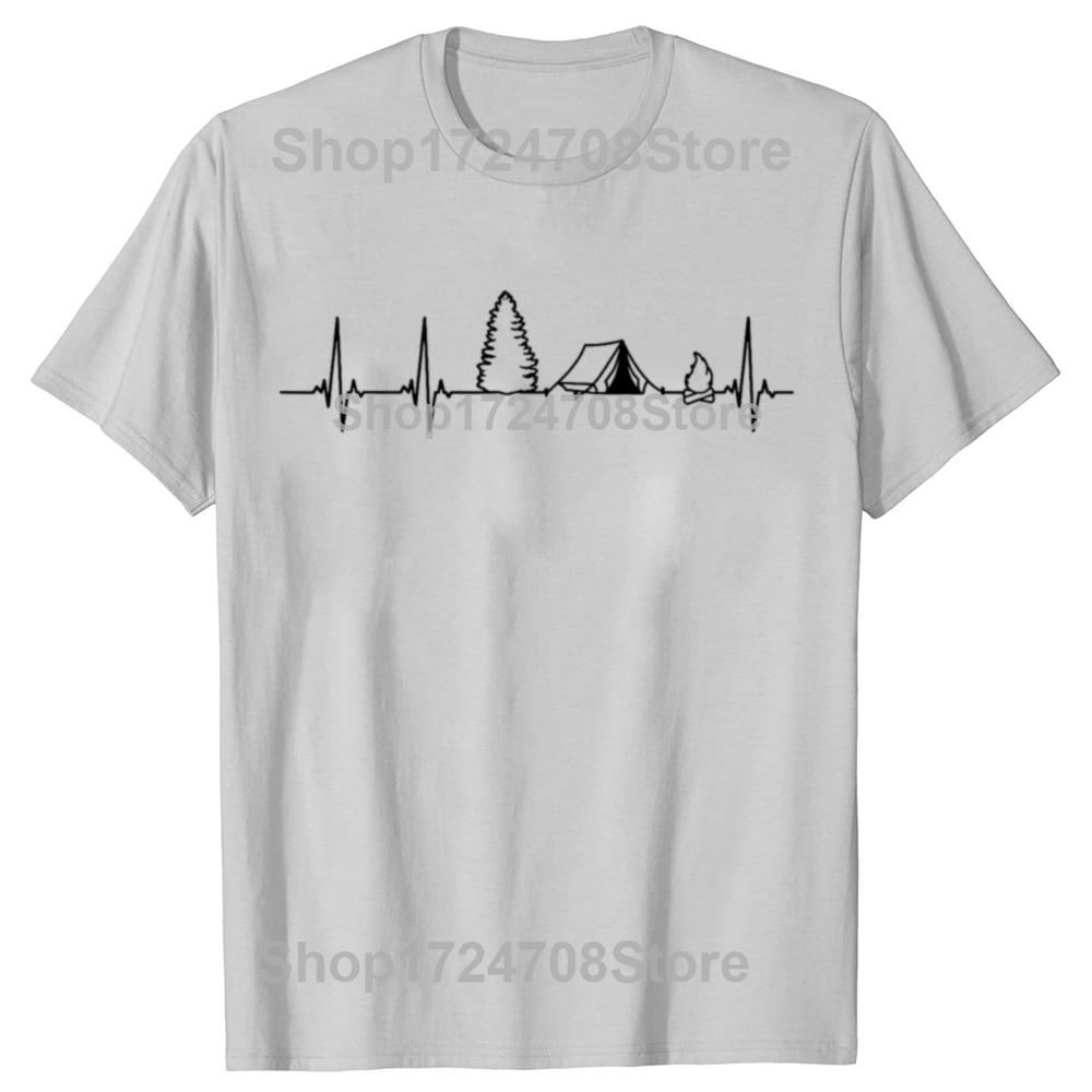 Funny Camping Heartbeat Graphic T-shirts Men Women's Fashion Casual Tshirt 100% Cotton Loose Oversized T Shirt