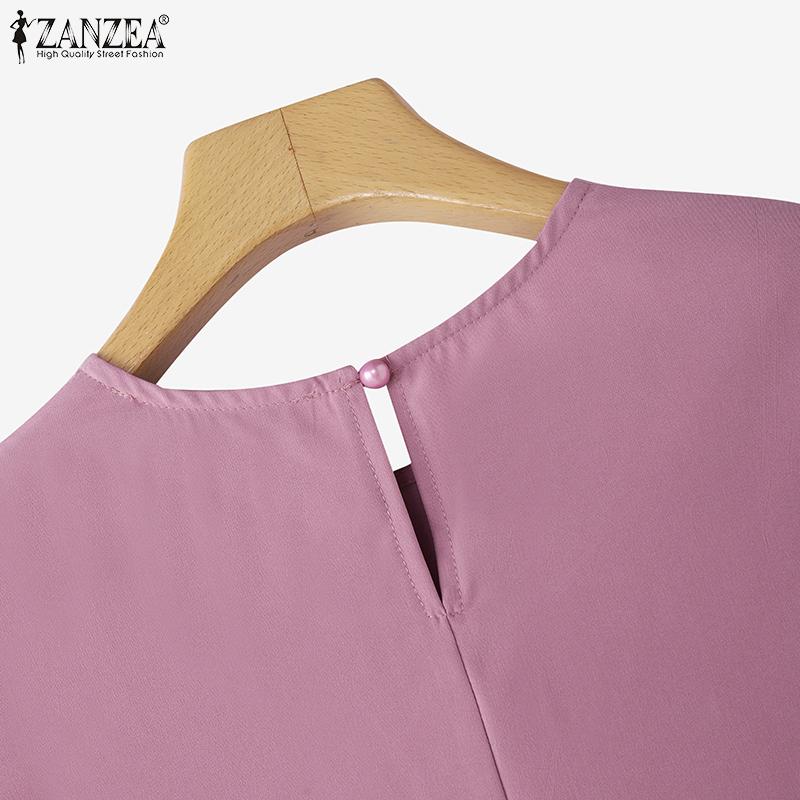 ZANZEA Kvinner Casual Rund Hals 3/4 Erme Løs Broderi Bluse