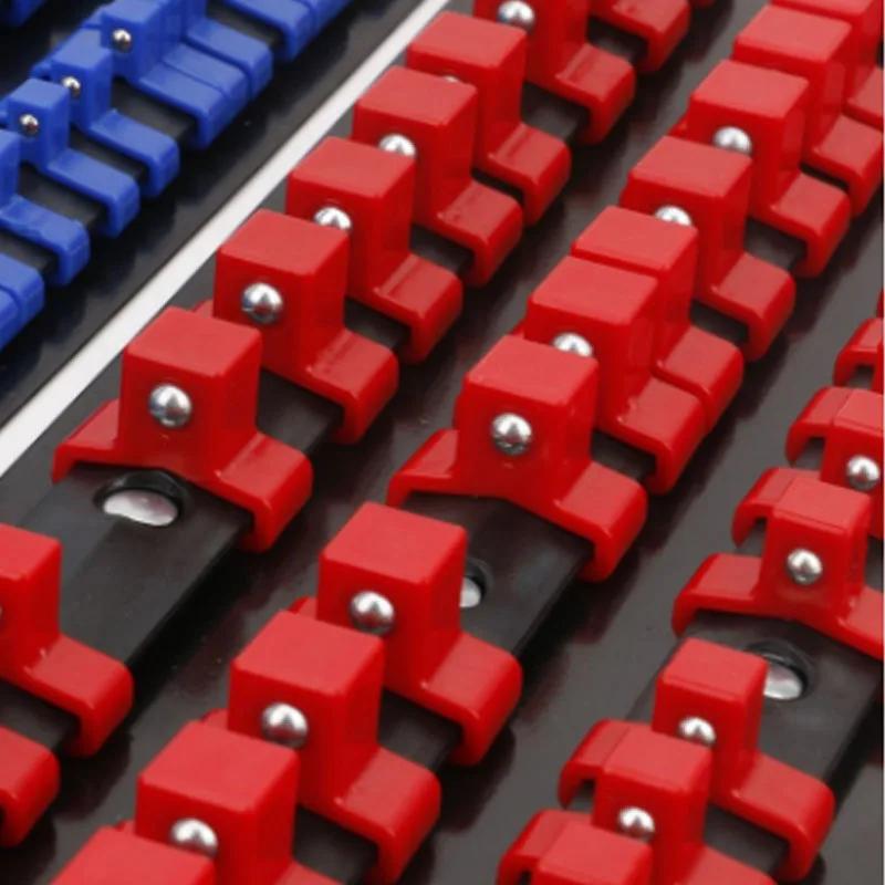 ABS Socket Organizer 1/2 Inch 3/8 Inch and 1/4 Clip Drive Socket Rail Holders Heavy Duty Socket Racks  with Red Blue Black Clips