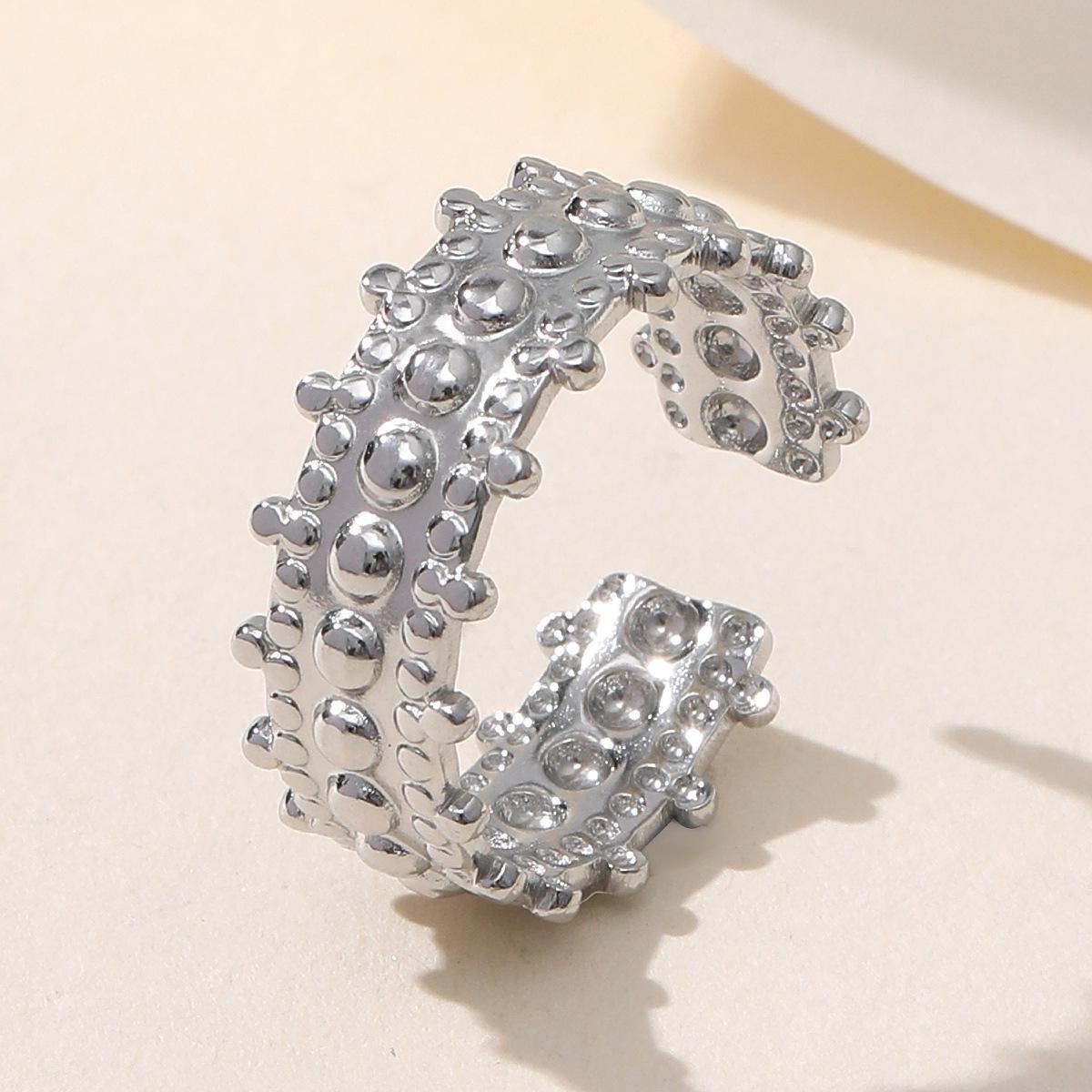 Retro Palace Style Beaded Stainless Steel Ring - Adjustable Women s Titanium Steel Jewelry