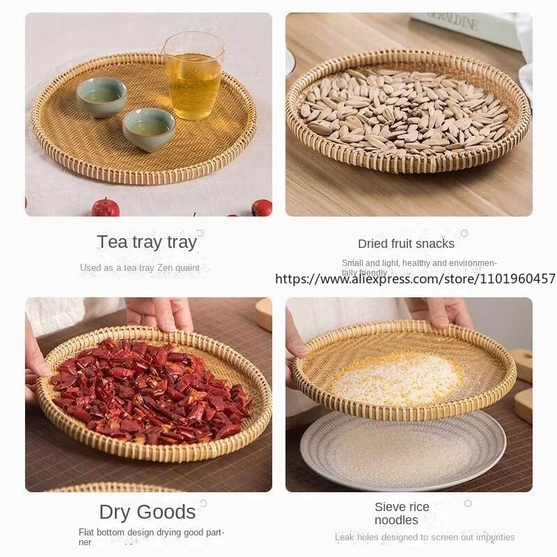 Hand-Woven Round Bamboo Sieve, Hand-painted Bamboo Raft, Dustpan, DIY Decorative Fruit Bread Basket, Kitchen Storage Tray