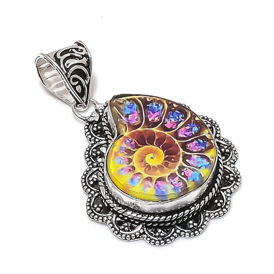 Natural Titanium Ammonite Gemstone 925 Sterling Silver Pendant 1.97 ETC-14062