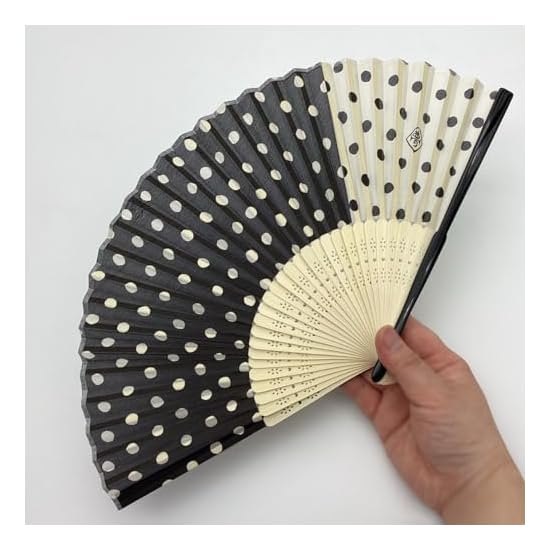 Kyosuke Silk Folding Fan with Case, Yumeji Takehisa Polka Dot Black, Approx. 21cm, Men's/Women's, Do