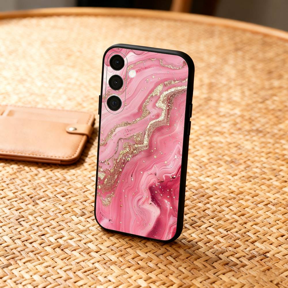 Gold Pink Geometric Marble  Phone Case For Samsung  A73,A21s,A22,A31,A32,A52,A53,A71,A80,Soft Black Shell