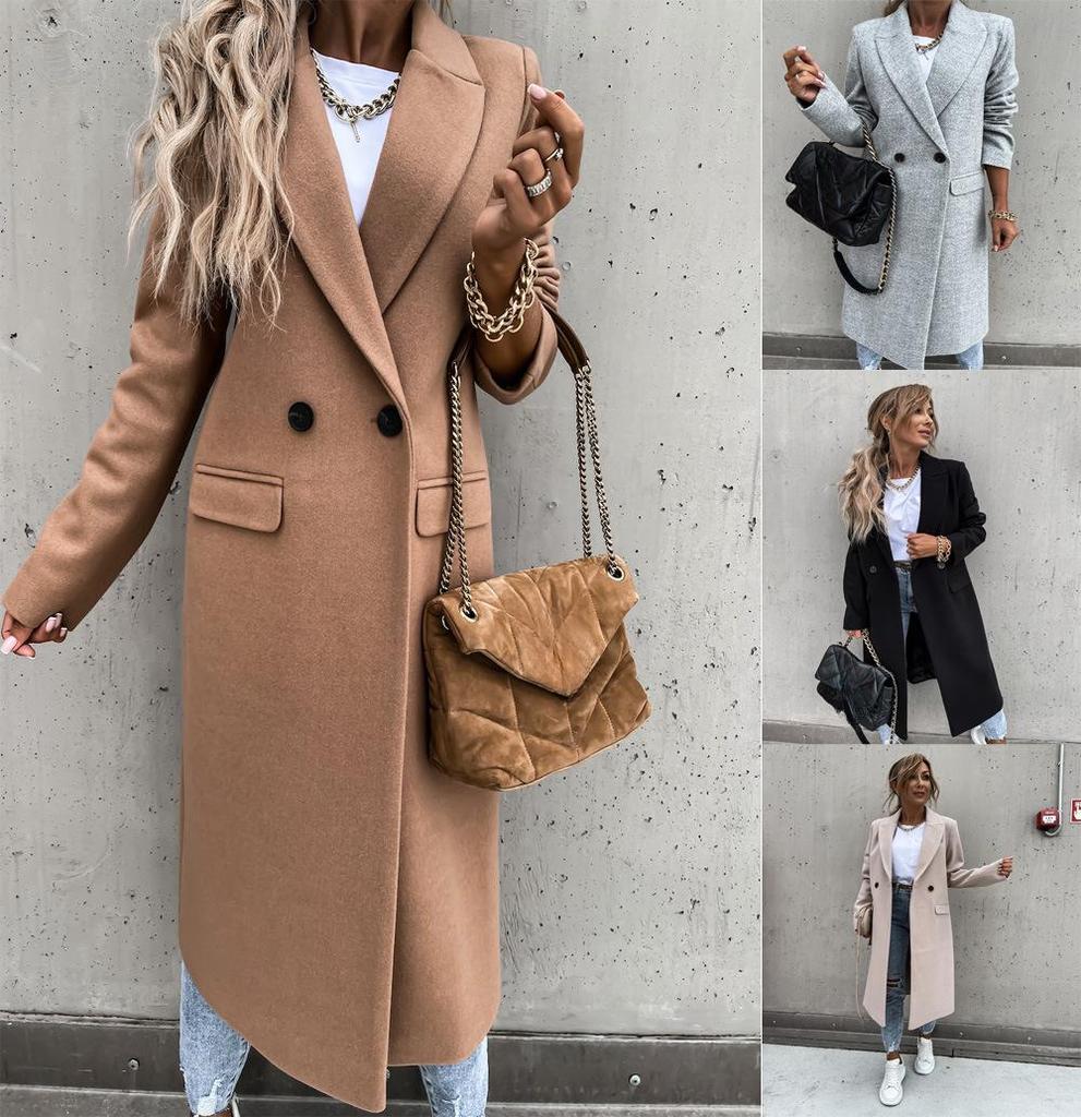 Autumn and Winter Long Suit Collar Woolen Coat Coat Women
