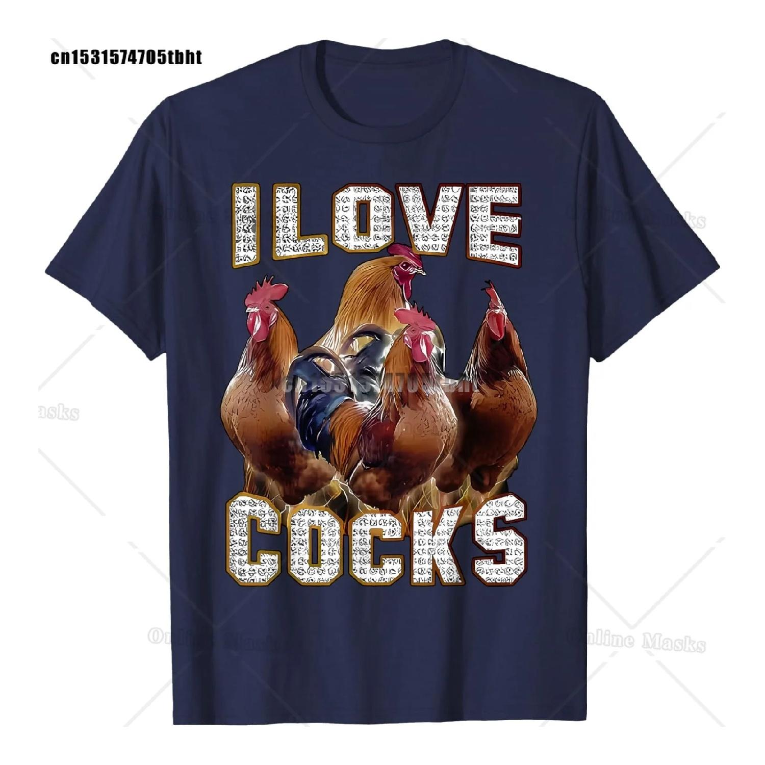 I Love Cocks Funny Roosters Meme Chicken Lovers T-Shirt Cotton Oversized Humorous Graphic Tees for Women Summer Tops Streetwear S чёрный
