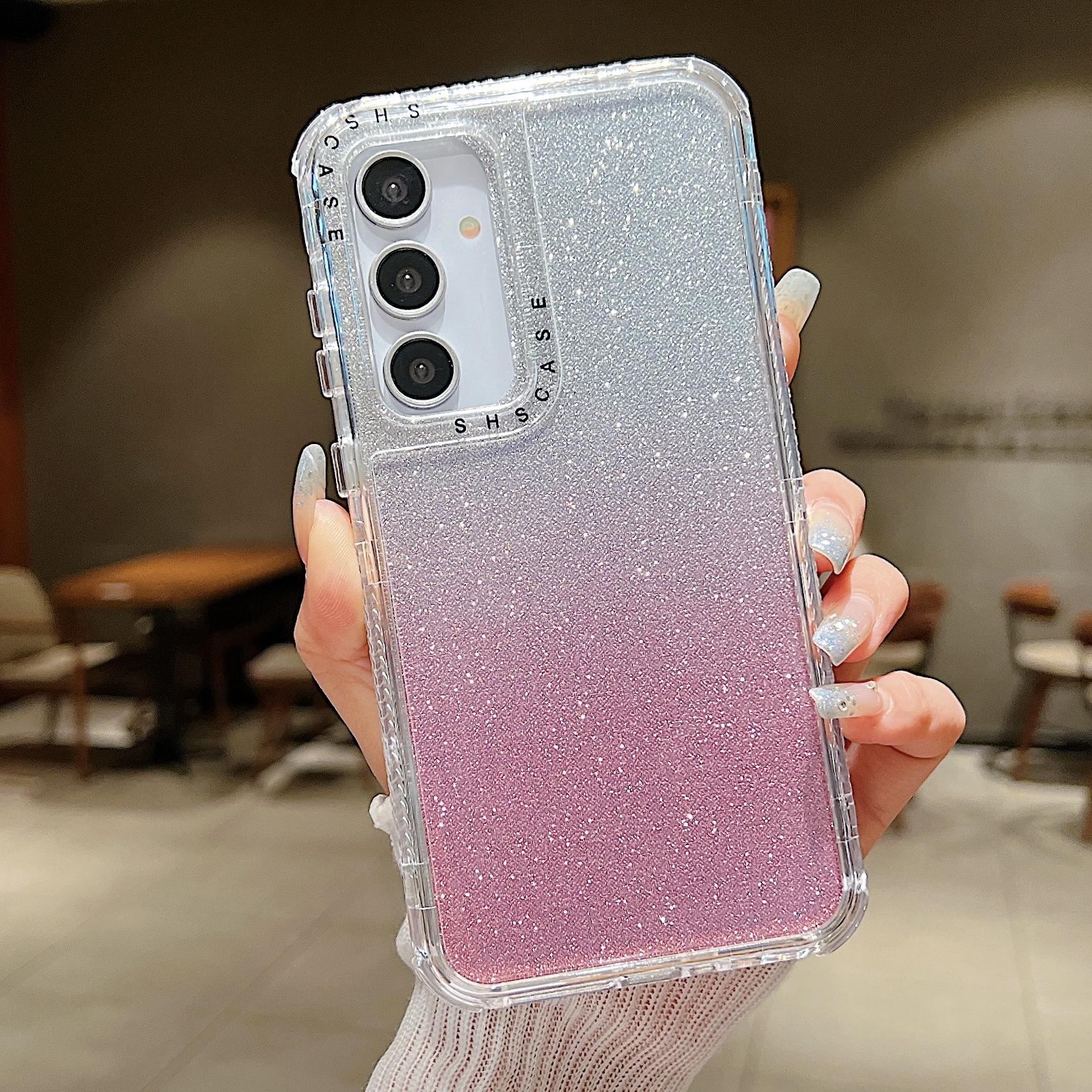 

For Samsung Galaxy A55 5G Case Glitter Design PC+TPU Shockproof Phone Cover Pink