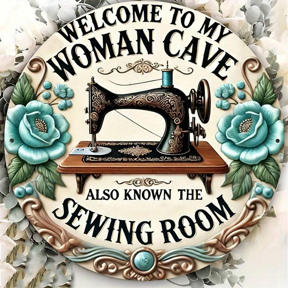 Crafters Vintage Welcome Metal Sign X Floral Sewing Machine Art Farmhouse Cafe Wall Decor