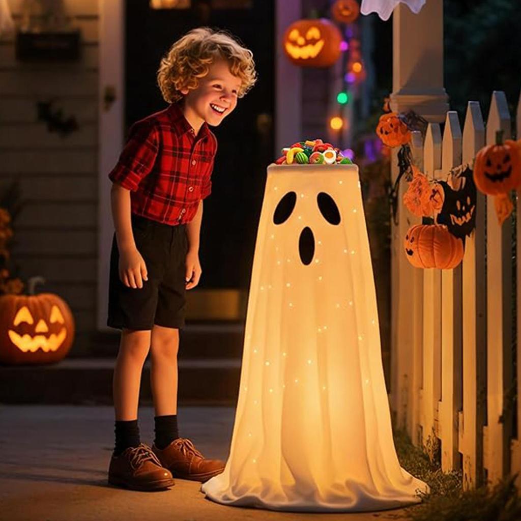 Creative Halloween Ghost Candy Bowl Stand Lighted Large Witch Ghost Pot Trick Or Treat Candy Storage Holder Holiday Gift