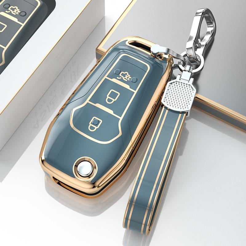Tpu Car Key Shell Case For Ford F-150 F-250 F-350 Explorer Ranger Ka Fiesta Mondeo Car Folding Key Cover Holder Keychain Set