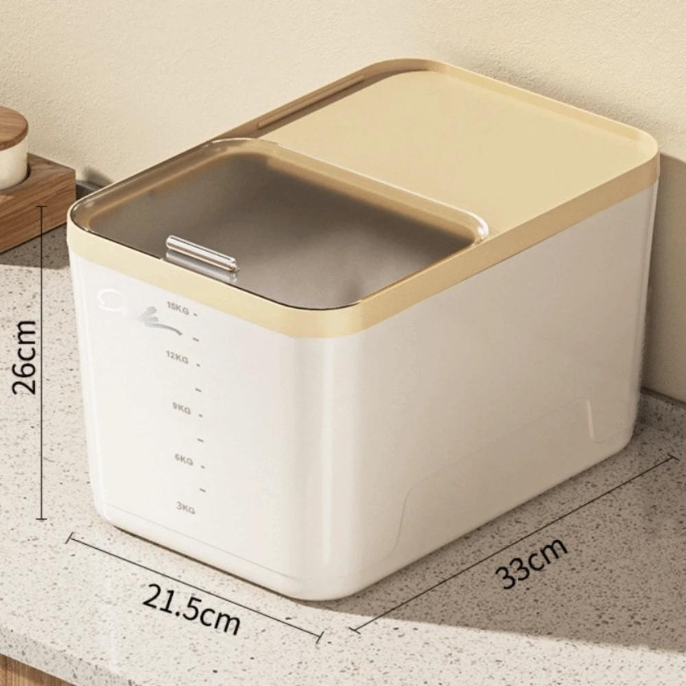 

Sliding Lid Sealed Jar Plastic Rice Bucket New Kitchen Container Kitchen Use Khaki-15kg