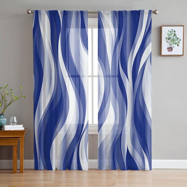 

Синие абстрактные цвета, прозрачные шторы для гостиной, спальни, домашний декор, кухня, тюль для окон, вуаль, шторы 135W x 114H(cm)