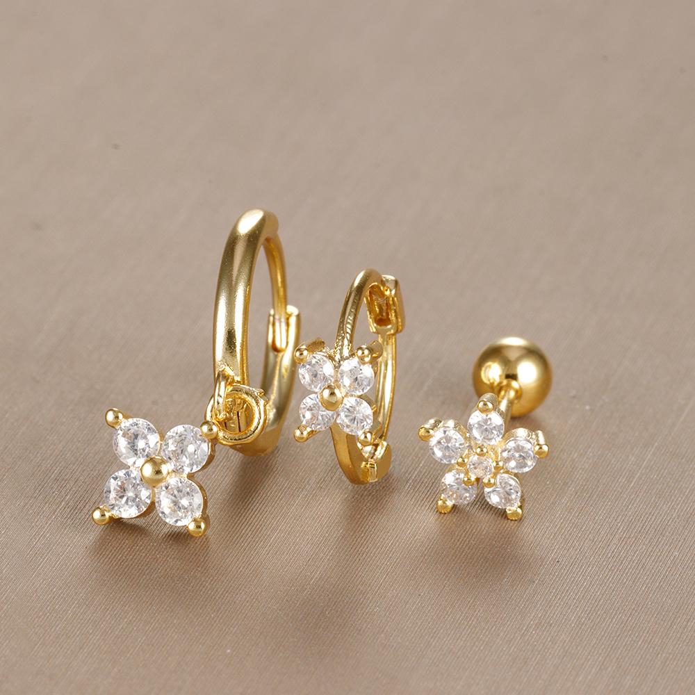 3-teiliges Vintage-Design-Set mit vier Zirkonia-Creolen für Frauen, winziger Knorpelpiercing-Ohrring aus Edelstahl, Schmuckgeschenk