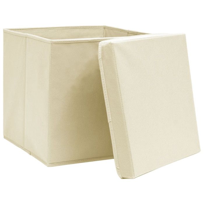 VidaXL Storage Boxes with Lids 4 Pcs Cream 32x32x32 Cm Fabric
