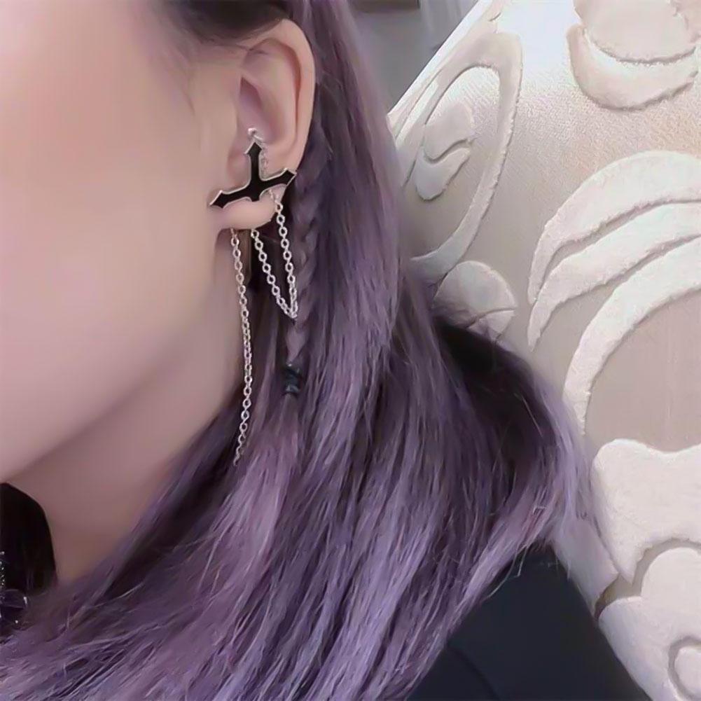 Bluelans Earrings Drop Cartilage Unisex Cross Punk Stud Long Chain 1Pc Earring Piercing Jewelry