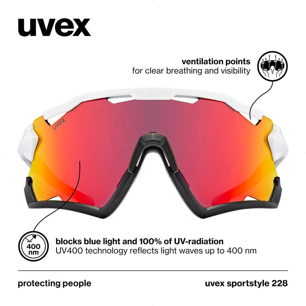 uvex Sports Sunglasses UV400 Mirror Lens Sportstyle 228 (Uvex) Anti-fog Cycling/Outdoor White/Black (Mirror Red)