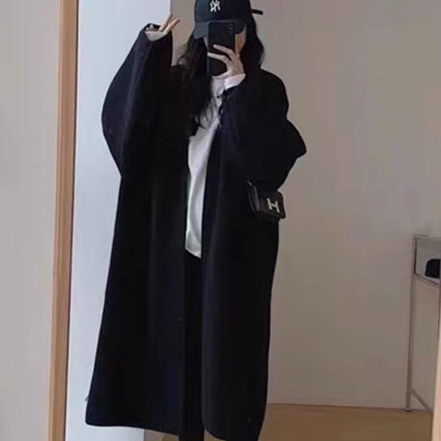 Over-the-Knee Long Length Lazy Style Knitted Cardigan for Autumn Winter Loose Thickened High-End Knitted Outer Wear