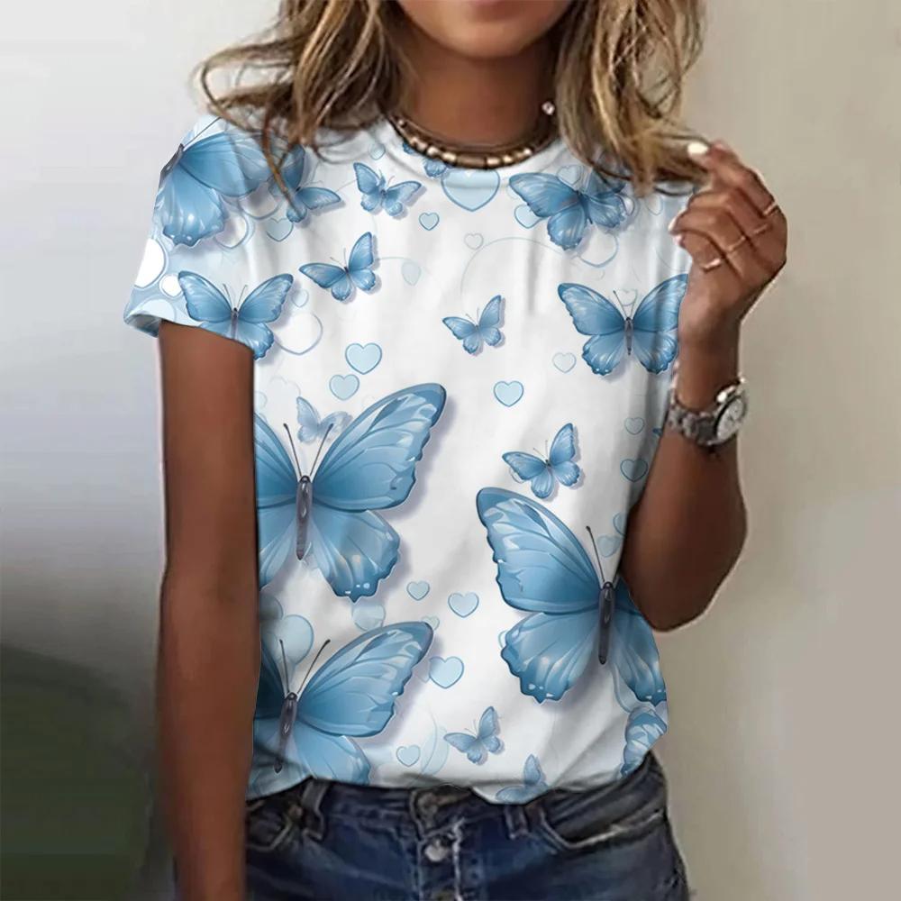 Summer Fashion Women's T-shirt 3D Butterfly Printed Short Sleeve