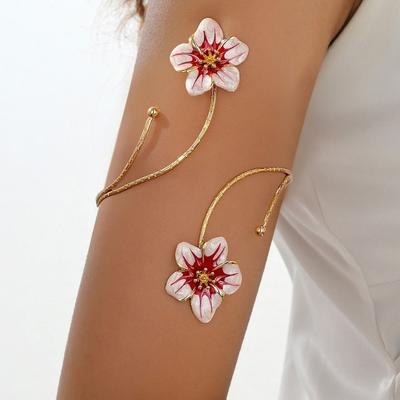 Drip Oil Open Arm Bangle Enamel Glaze Armband Elegant Flower Bracelet  Arm Accessories