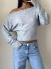 Women S Lazy Off Shoulder Knitted Short Sweater For Winter