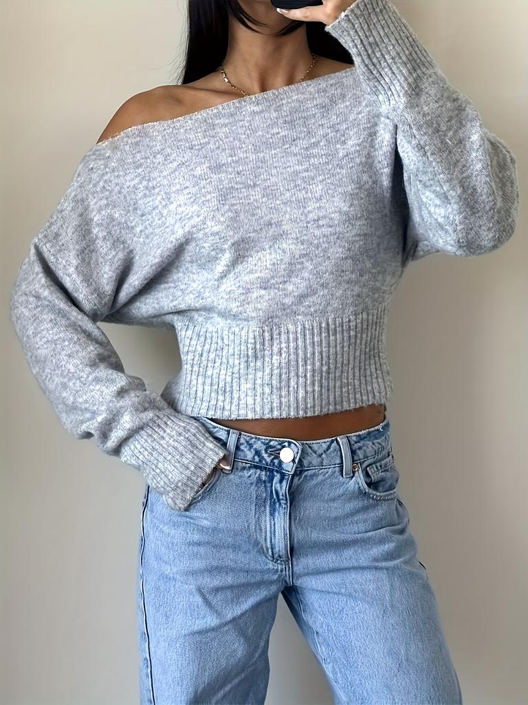 Women S Lazy Off Shoulder Knitted Short Sweater For Winter