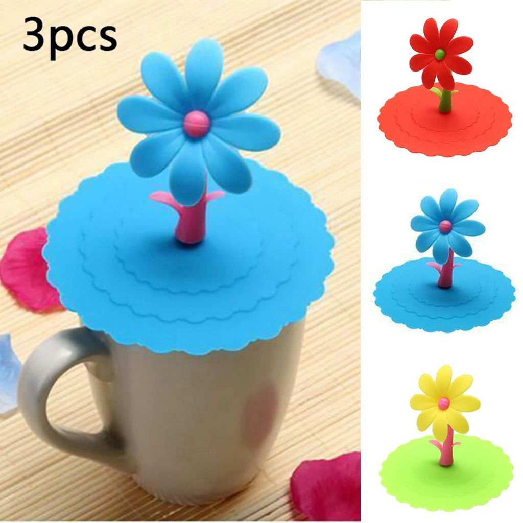 Cup Cover Lid Cover Heat-insulated Silicone 3Pcs Blue