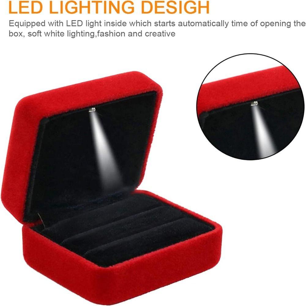 Velvet Ring Holder Case Square Shape Jewelry Organizer Box LED Ring Jewelry Box Anniversary