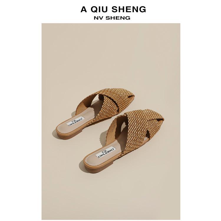 

Версия из мягкой кожи~ Полушлепанцы баотоу женские для улицы 2025 новинка сандалии на одной педали модные балетки летние сандалии 39