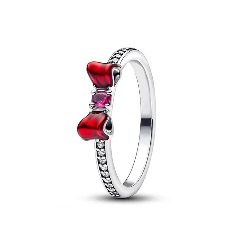 Classic Shiny Red Jewelry 925 Silver Exquisite Heart-shaped Bowknot Ring Necklace Bracelet Women's Jewelry Party Gifts