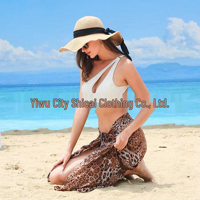 Leopard Print Pearl Chiffon Beach Cover-Up for Sun Protection