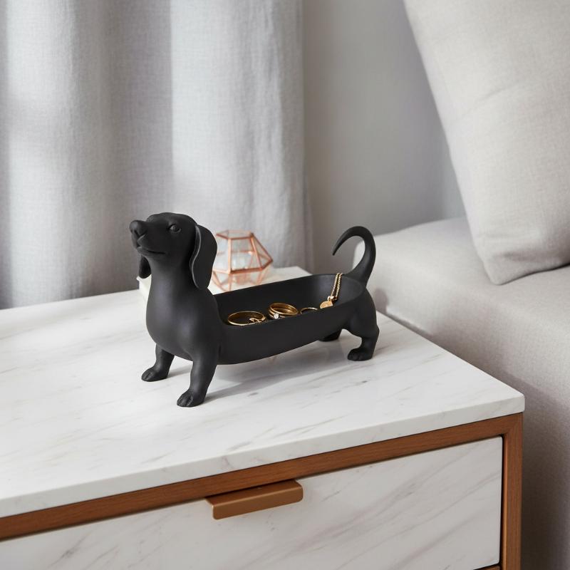Cute 3D Dachshund Sausage Dog Jewelry Storage Tray Decorative Catchall Tray for Key Phone Glasses Bedroom Bedside Table