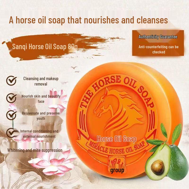 

Sanqi Horse Oil Acne & Blackhead Remover Soap - Facial Cleanser, Shampoo, Deep Cleansing, Makeup Remover, and Oil Control.