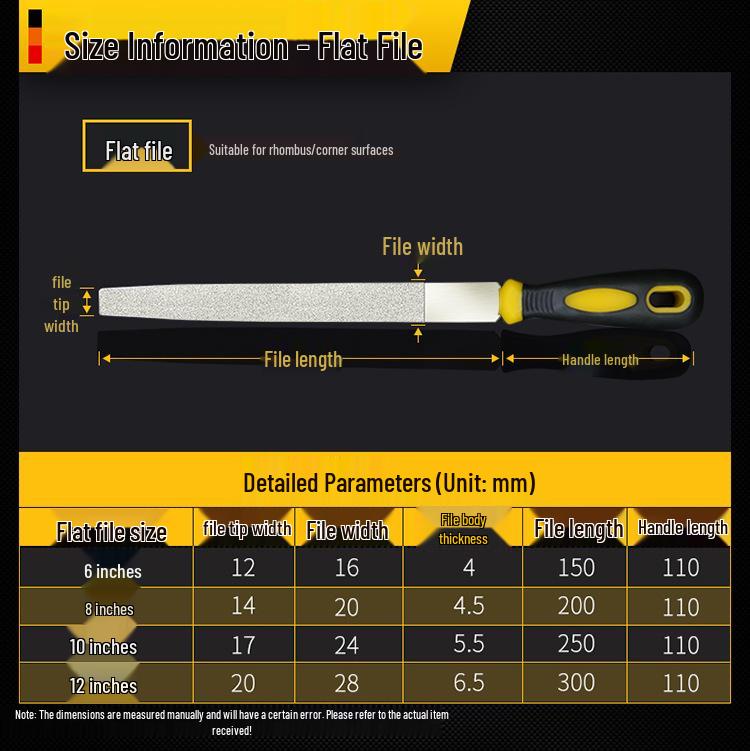 Hongyu Large Diamond Alloy Steel File Set: Flat, Triangular, Semi-Circular